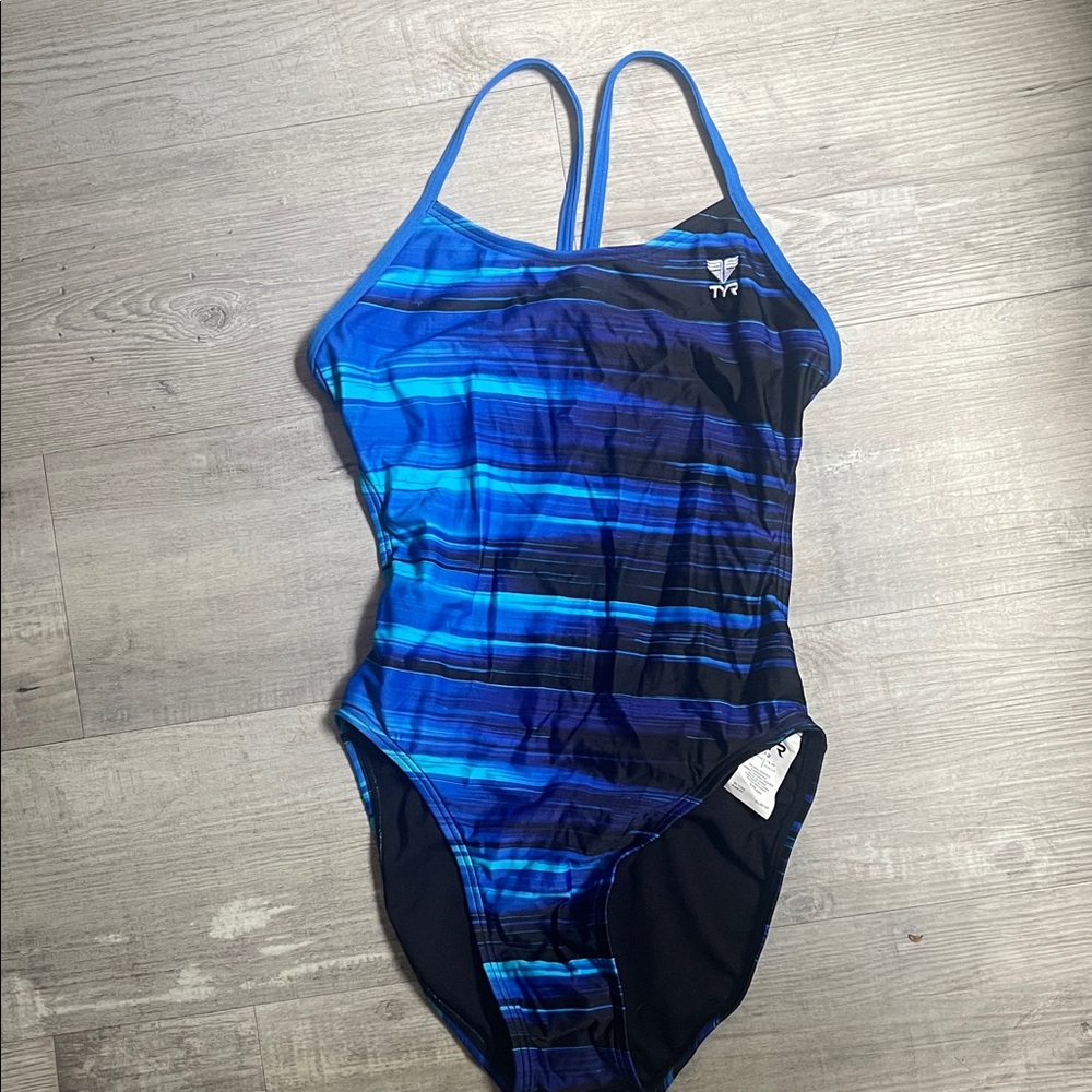 TYR Blue Striped Women's One Piece Swimsuit